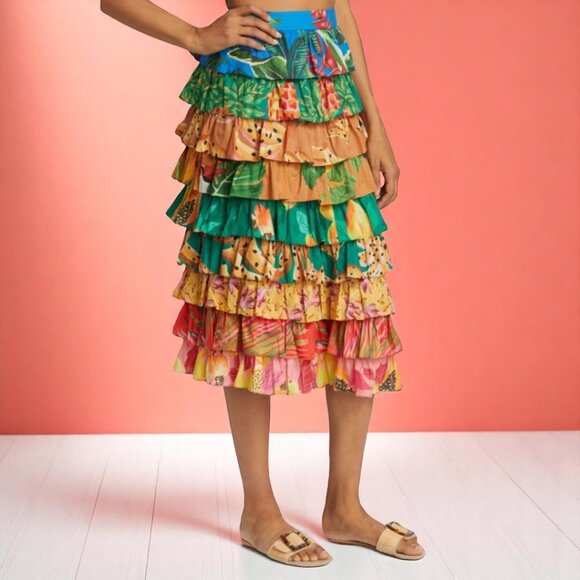 FARM Rio Dresses & Skirts - Farm Rio Mixed Prints Multi Layered Midi Skirt Size Medium